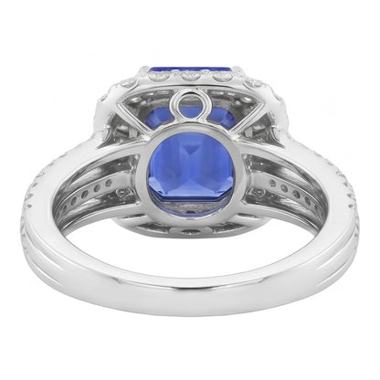 Double Halo Engagement Ring Radiant Sapphire 6 Carats Natural Earth Mined Diamonds