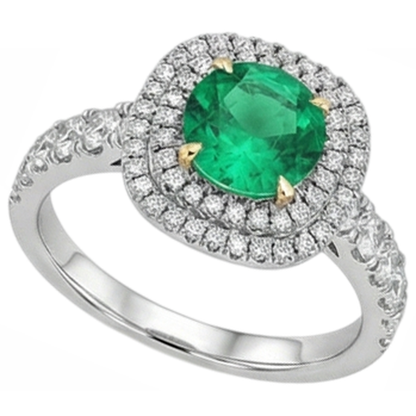 Natural Real ( Not Lab Grown ) Double Halo Green Emerald GIA Ring Round Cut Women’s Jewelry