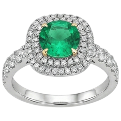 Natural Real ( Not Lab Grown ) Double Halo Green Emerald GIA Ring Round Cut Women’s Jewelry