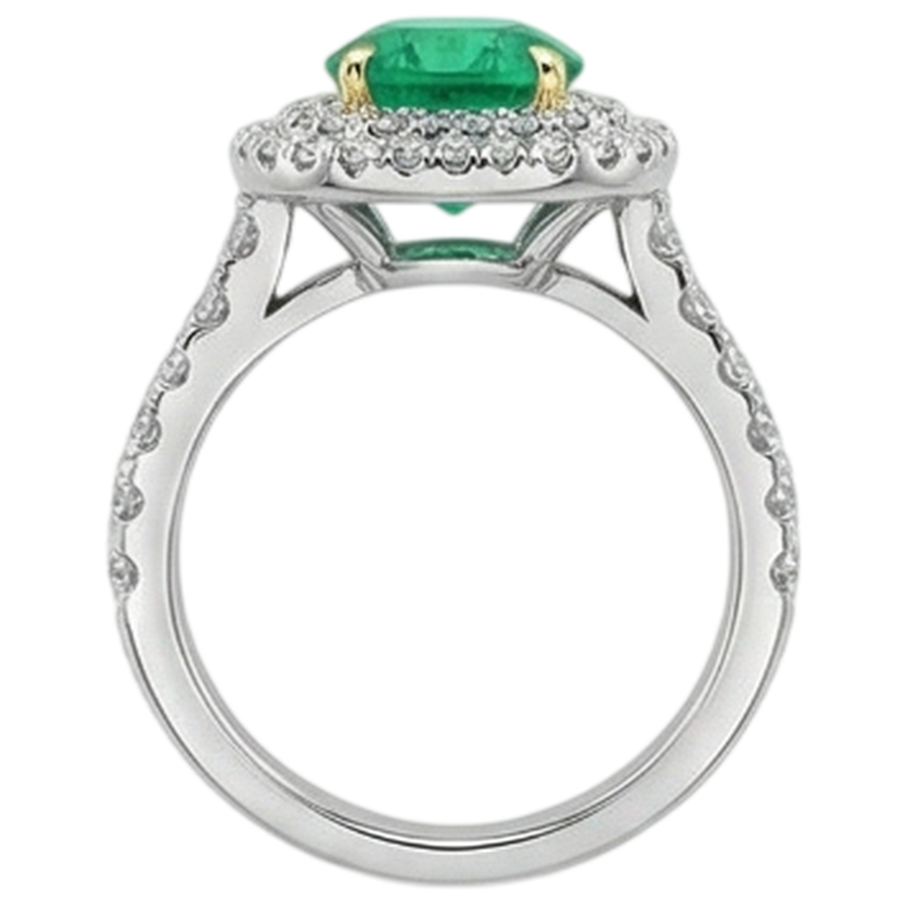 Natural Real ( Not Lab Grown ) Double Halo Green Emerald GIA Ring Round Cut Women’s Jewelry