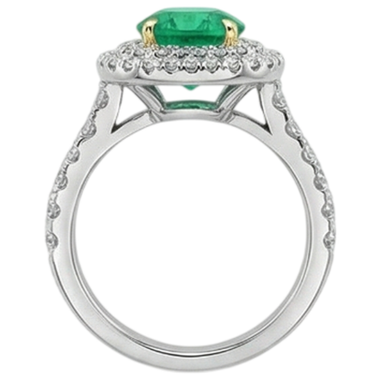 Natural Real ( Not Lab Grown ) Double Halo Green Emerald GIA Ring Round Cut Women’s Jewelry