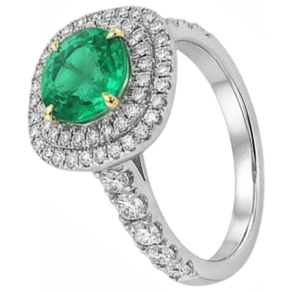 Natural Real ( Not Lab Grown ) Double Halo Green Emerald GIA Ring Round Cut Women’s Jewelry
