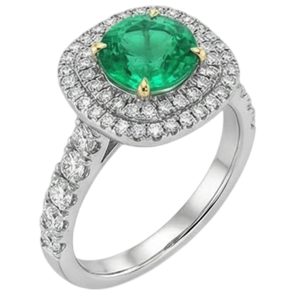 Natural Real ( Not Lab Grown ) Double Halo Green Emerald GIA Ring Round Cut Women’s Jewelry