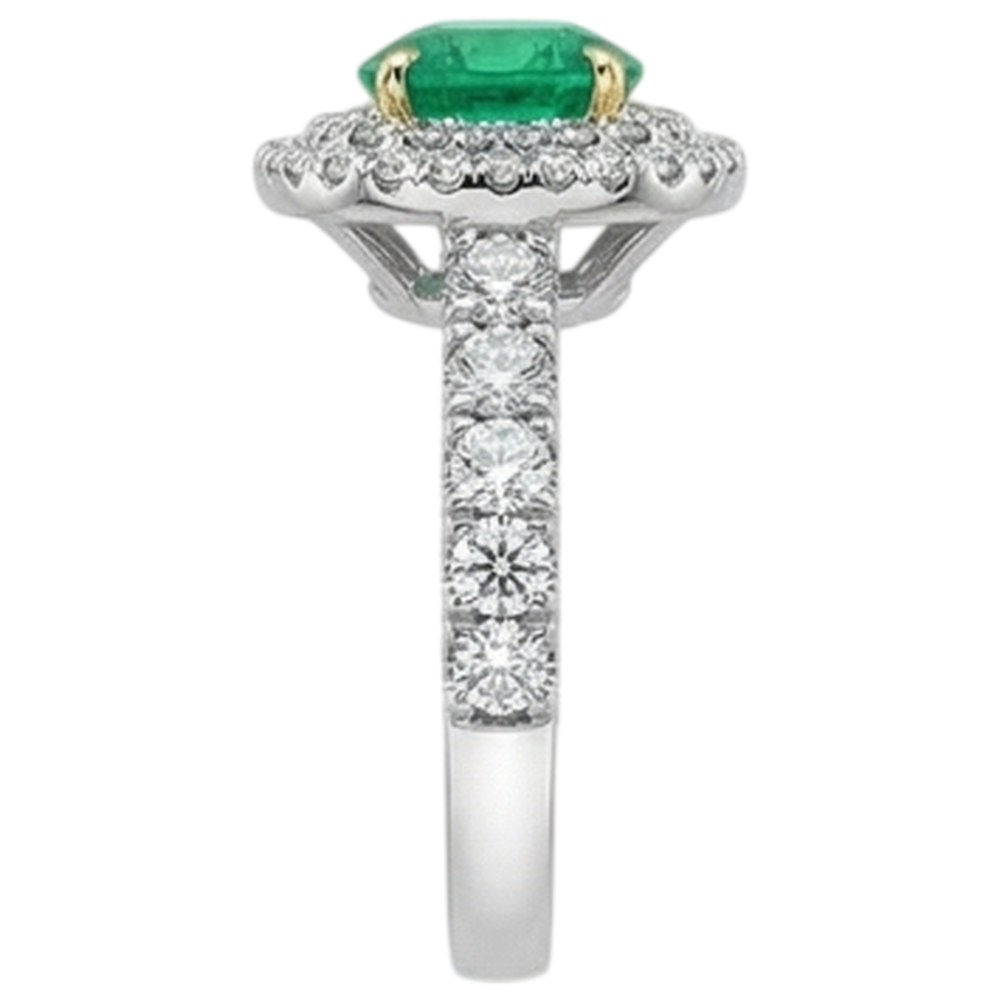 Natural Real ( Not Lab Grown ) Double Halo Green Emerald GIA Ring Round Cut Women’s Jewelry