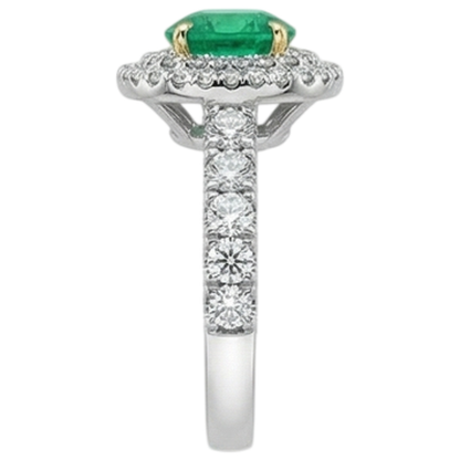 Natural Real ( Not Lab Grown ) Double Halo Green Emerald GIA Ring Round Cut Women’s Jewelry