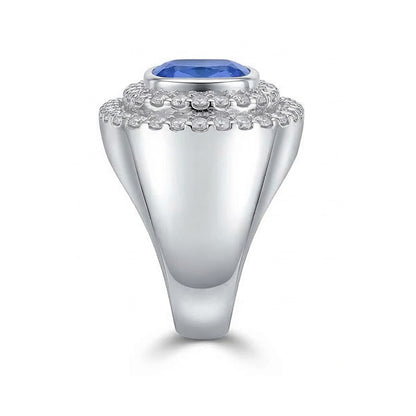 Double Halo Men's Ring Bezel Set Cushion IGI CERTIFIED Blue Sapphire 4.50 Ct