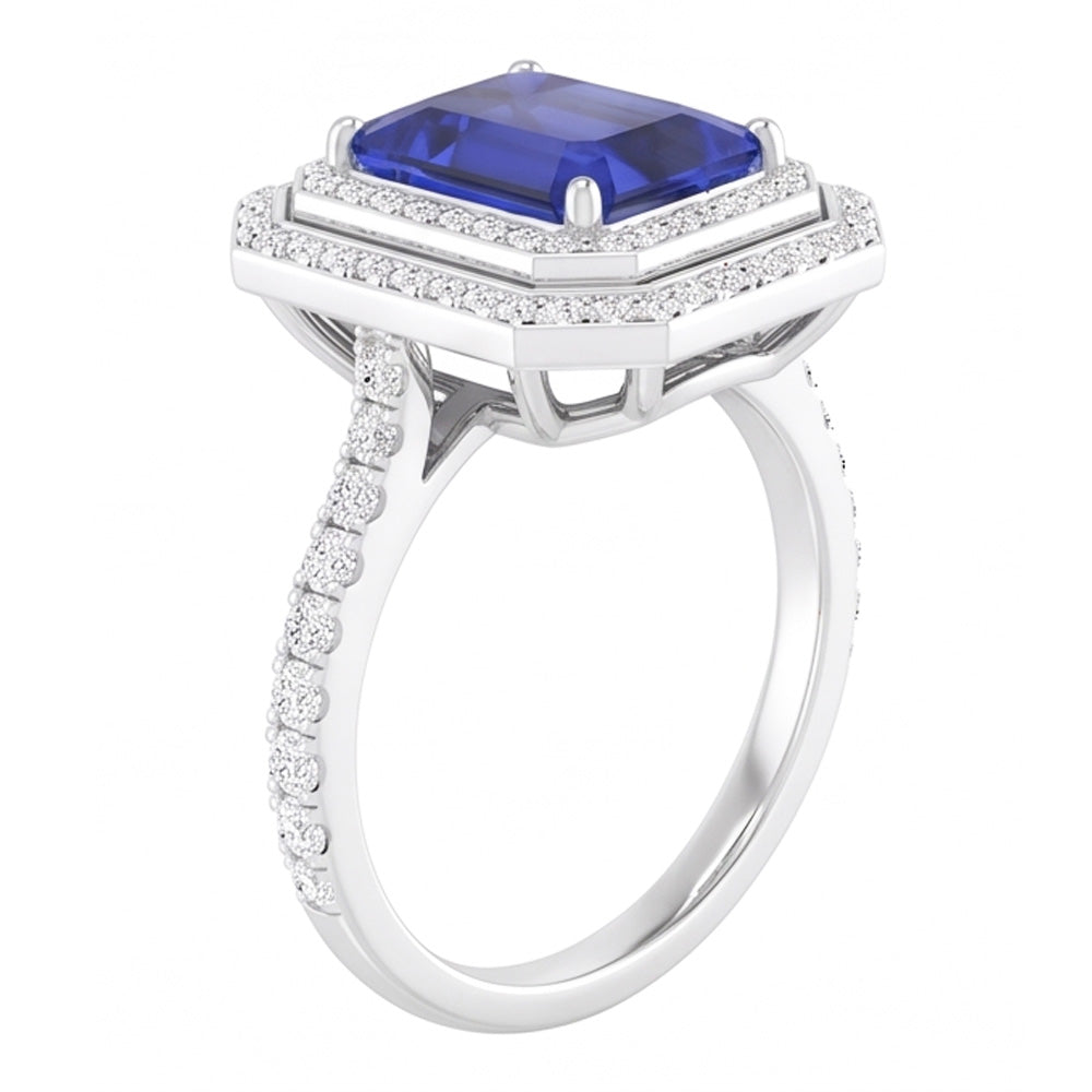 Double Halo Natural Earth Mined Diamond Engagement Ring Emerald Sapphire 3.50 Carats