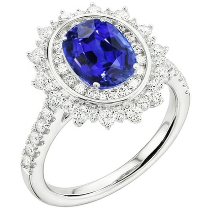 Natural Real ( Not Lab Grown )  Double Halo Oval Blue Sapphire Ring Bezel Set 4 Carats Star Style