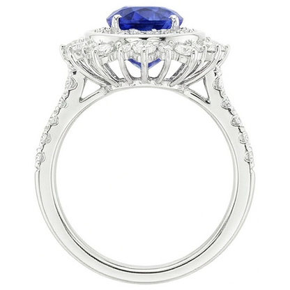 Natural Real ( Not Lab Grown )  Double Halo Oval Blue Sapphire Ring Bezel Set 4 Carats Star Style