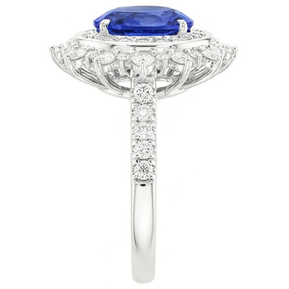 Natural Real ( Not Lab Grown )  Double Halo Oval Blue Sapphire Ring Bezel Set 4 Carats Star Style