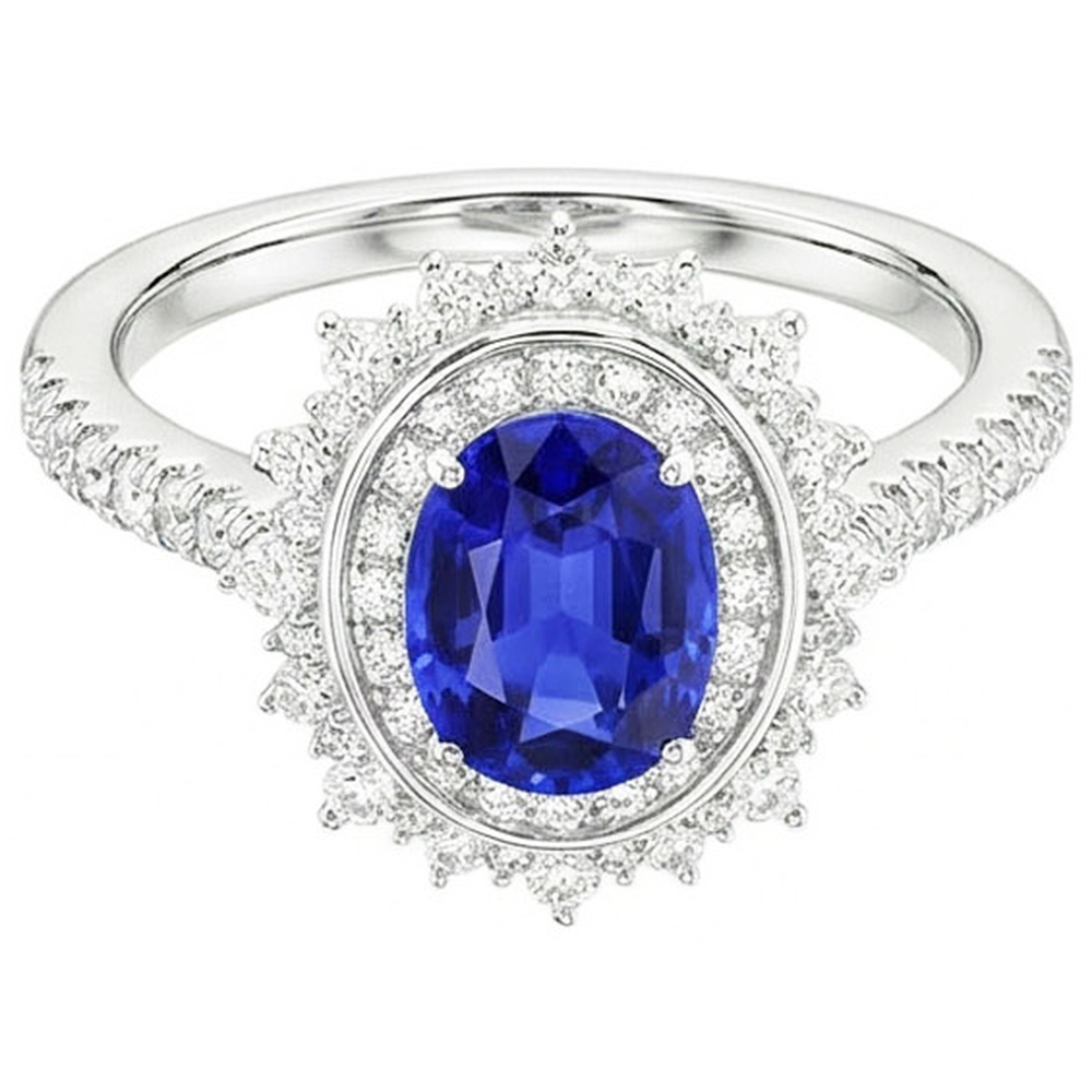 Natural Real ( Not Lab Grown )  Double Halo Oval Blue Sapphire Ring Bezel Set 4 Carats Star Style