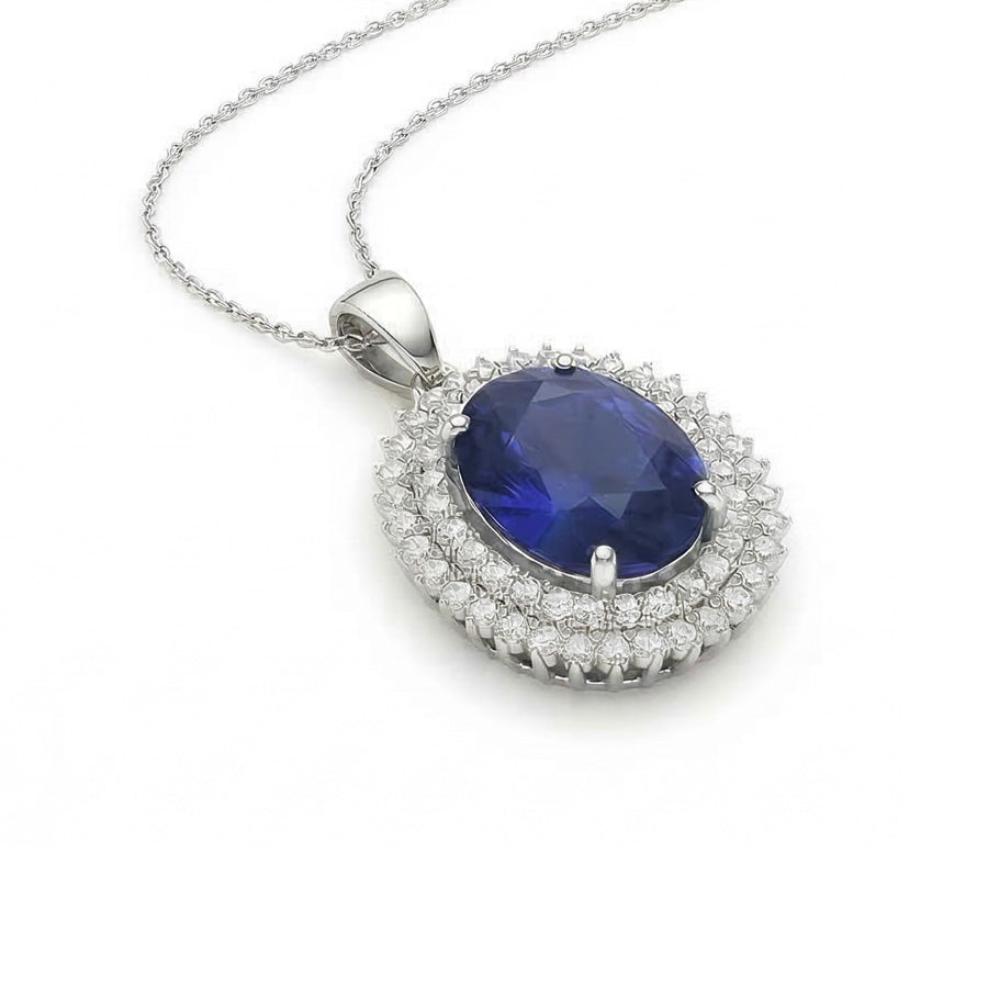 lab grown round sapphire 4.75ct pendant side angle