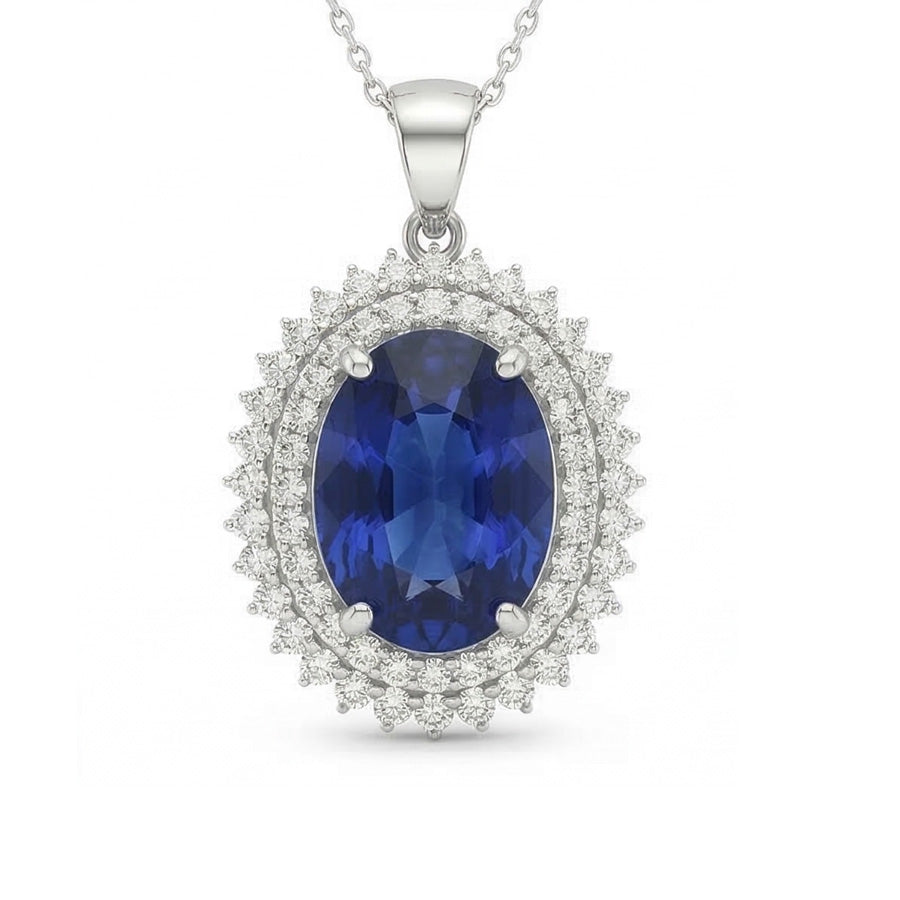 lab grown round sapphire 4.75ct pendant close up detail