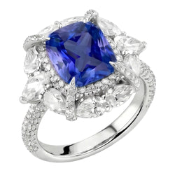 Double Halo Ring Cushion Sapphire Pear Pave Set Round Natural Earth Mined Diamond 4 Carats