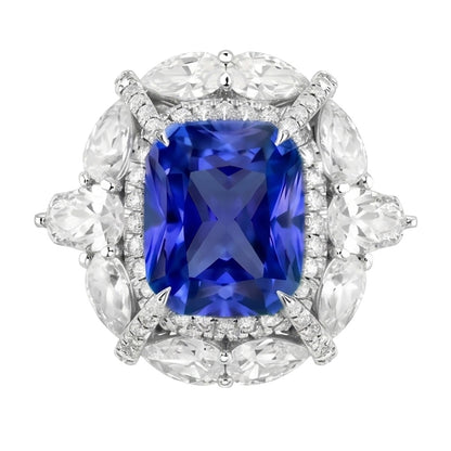 Double Halo Ring Cushion Sapphire Pear Pave Set Round Natural Earth Mined Diamond 4 Carats