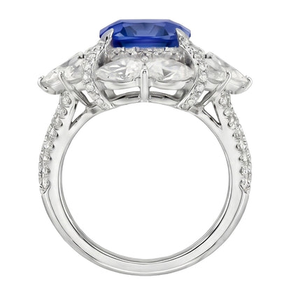 Double Halo Ring Cushion Sapphire Pear Pave Set Round Natural Earth Mined Diamond 4 Carats