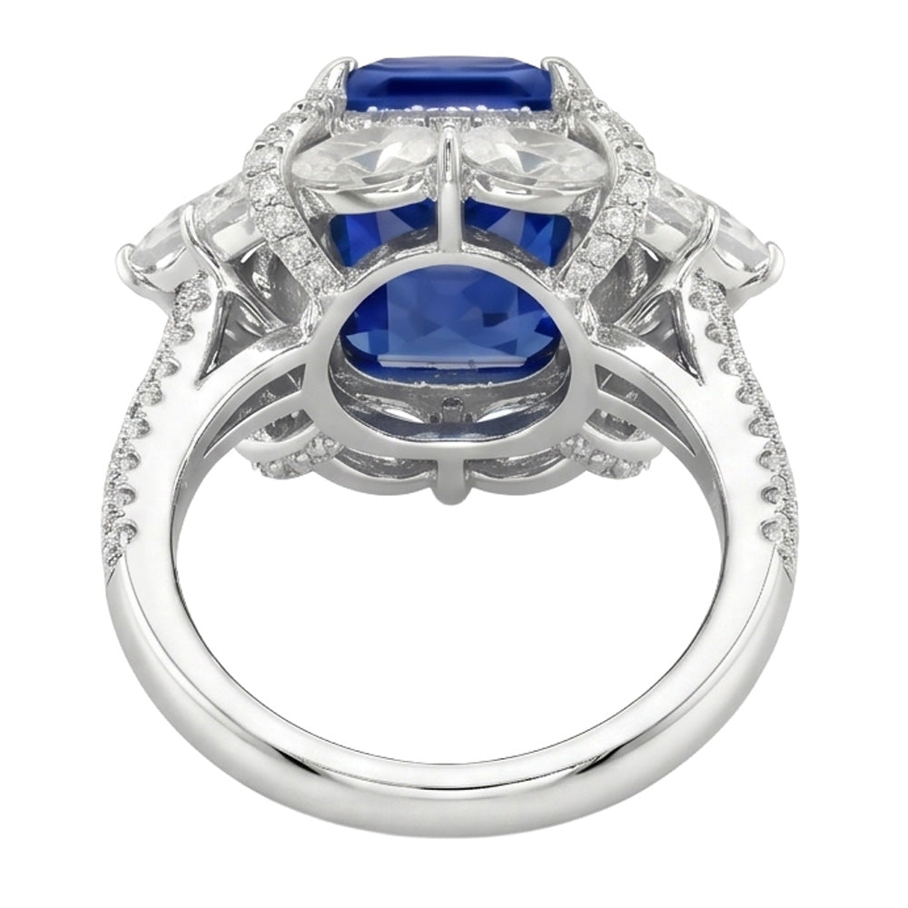 Double Halo Ring Cushion Sapphire Pear Pave Set Round Natural Earth Mined Diamond 4 Carats