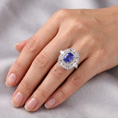 Double Halo Ring Cushion Sapphire Pear Pave Set Round Natural Earth Mined Diamond 4 Carats
