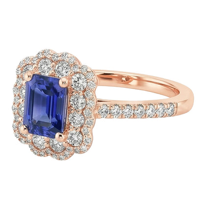 Double Halo Ring Emerald Sri Lankan Sapphire & Natural Earth Mined Diamond 5 Carats