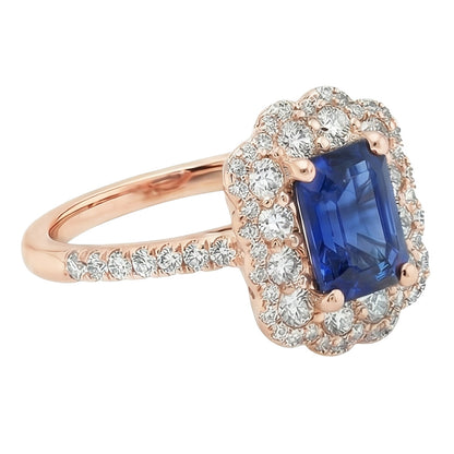 Double Halo Ring Emerald Sri Lankan Sapphire & Natural Earth Mined Diamond 5 Carats
