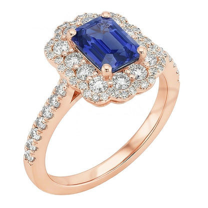 Double Halo Ring Emerald Sri Lankan Sapphire & Natural Earth Mined Diamond 5 Carats