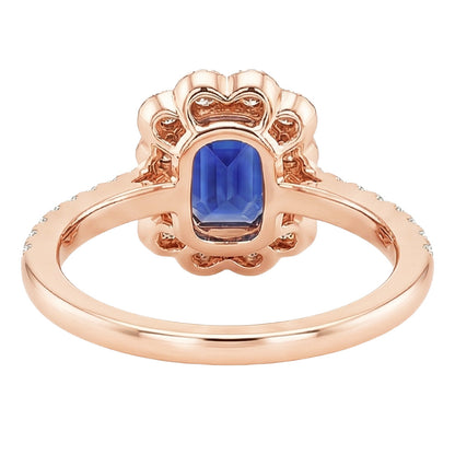 Double Halo Ring Emerald Sri Lankan Sapphire & Natural Earth Mined Diamond 5 Carats