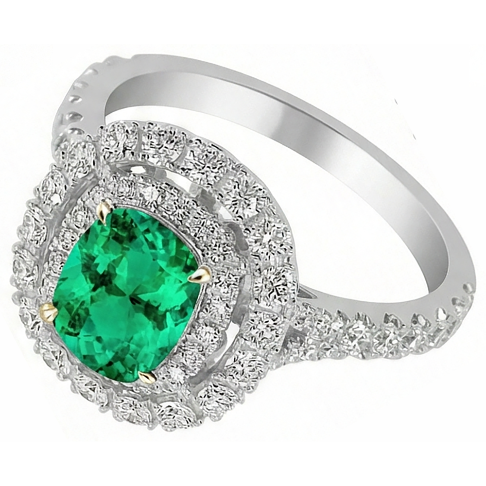 Natural Real ( Not Lab Grown ) Double Halo Ring Green Emerald GIA Wedding Jewelry