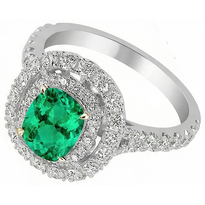 Natural Real ( Not Lab Grown ) Double Halo Ring Green Emerald GIA Wedding Jewelry