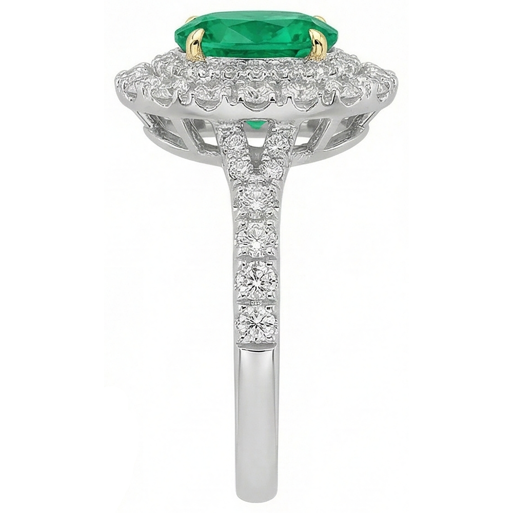Natural Real ( Not Lab Grown ) Double Halo Ring Green Emerald GIA Wedding Jewelry