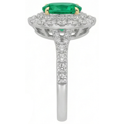 Natural Real ( Not Lab Grown ) Double Halo Ring Green Emerald GIA Wedding Jewelry