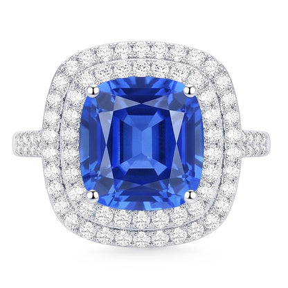 Double Halo Ring Oval Ceylon Sapphire 4 Carats Natural Earth Mined Diamond Split Shank