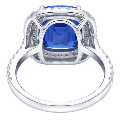 Double Halo Ring Oval Ceylon Sapphire 4 Carats Natural Earth Mined Diamond Split Shank