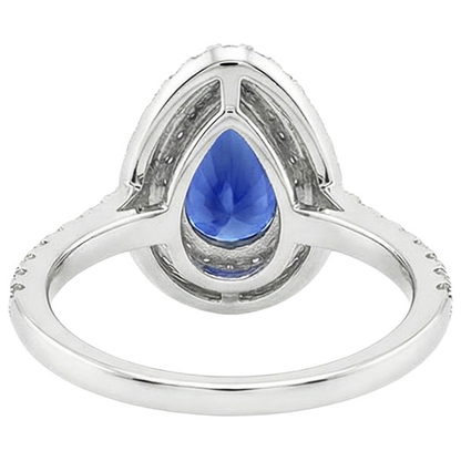 Double Halo Ring Pear Cut Ceylon Sapphire & Natural Earth Mined Diamonds 4.50 Carats
