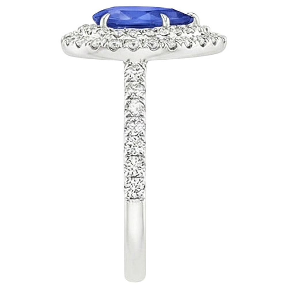 Double Halo Ring Pear Cut Ceylon Sapphire & Natural Earth Mined Diamonds 4.50 Carats