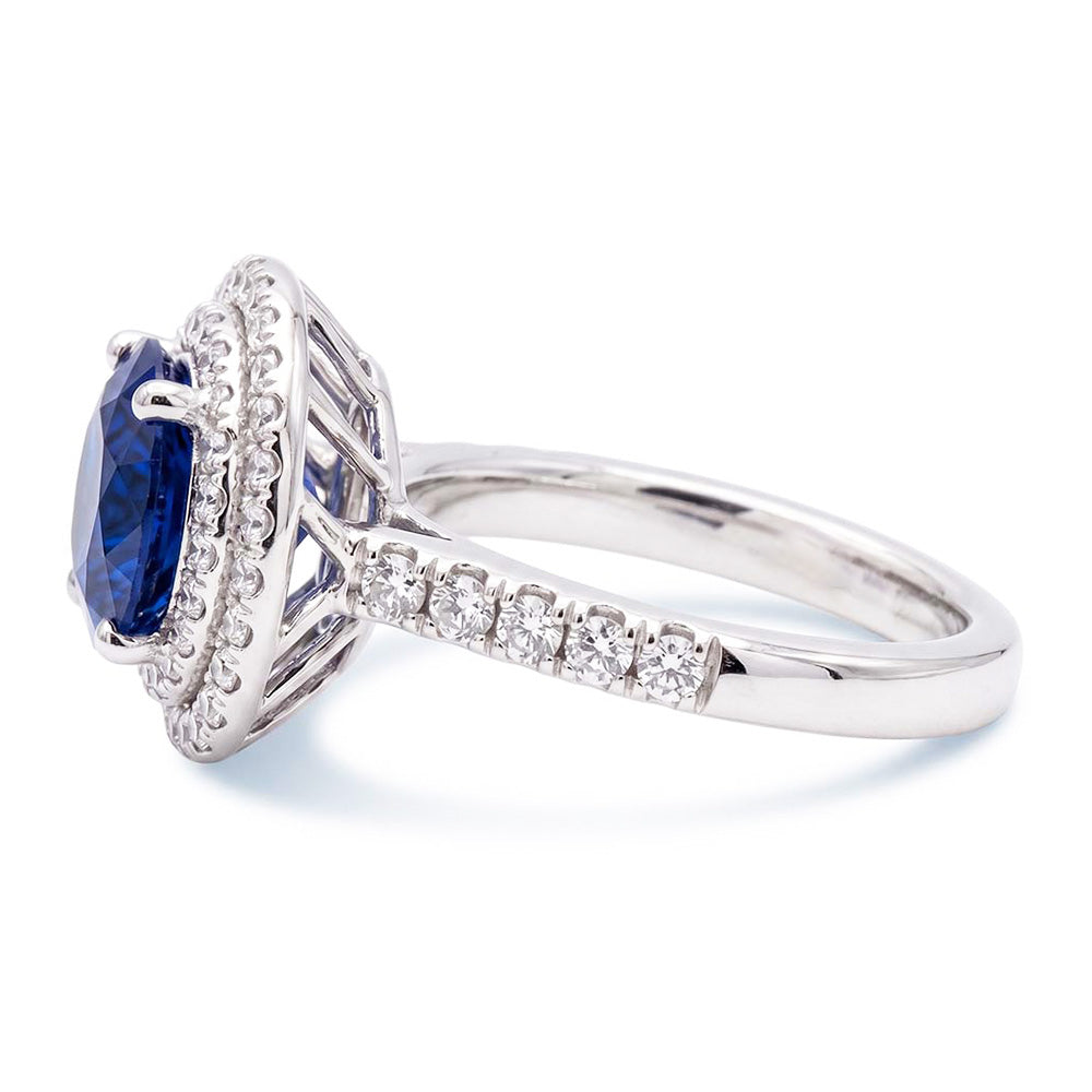 Double Halo Round Sapphire Ring 3 Carats Pave Set Natural Earth Mined Diamond Jewelry