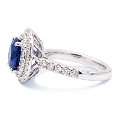 Double Halo Round Sapphire Ring 3 Carats Pave Set Natural Earth Mined Diamond Jewelry