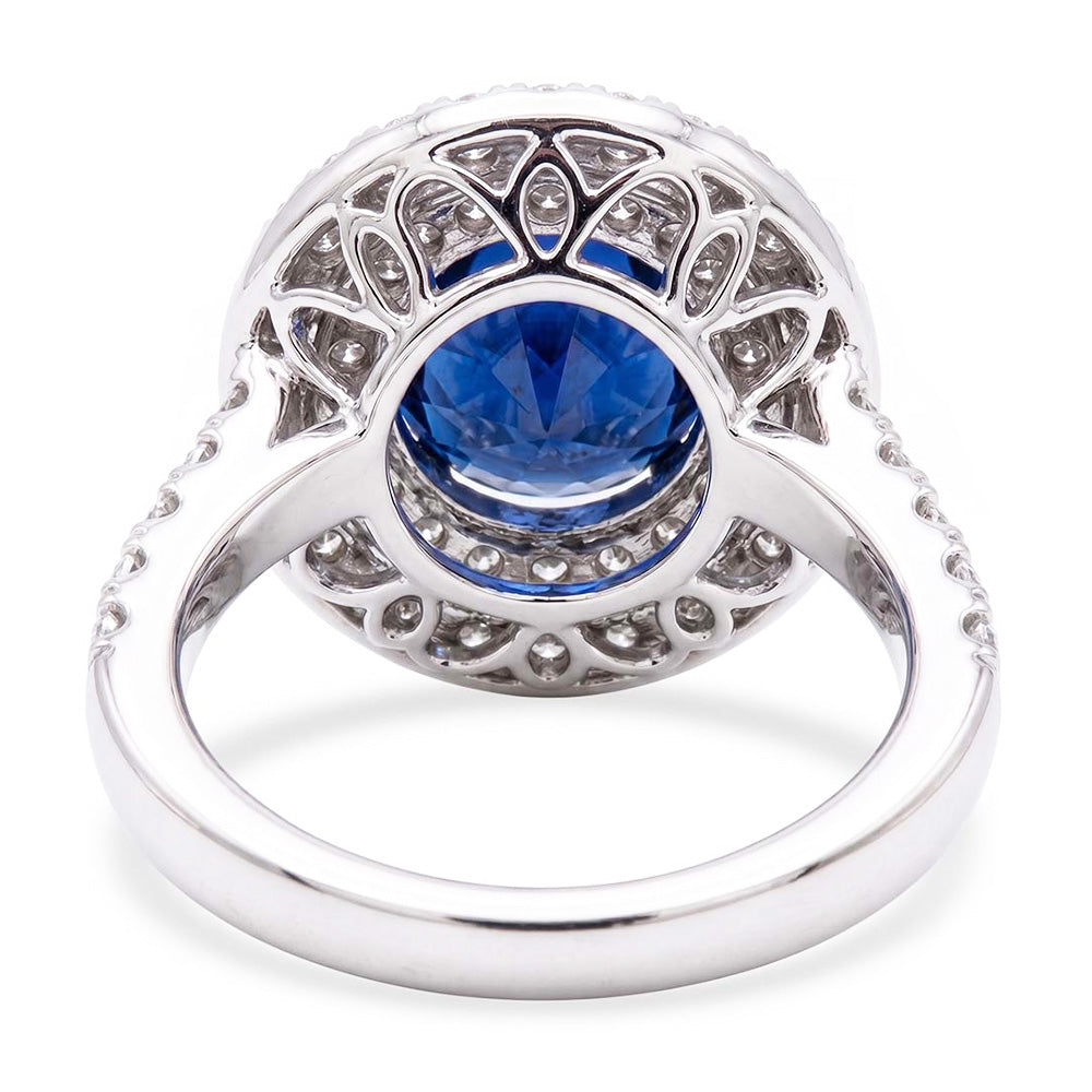 Double Halo Round Sapphire Ring 3 Carats Pave Set Natural Earth Mined Diamond Jewelry