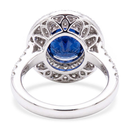 Double Halo Round Sapphire Ring 3 Carats Pave Set Natural Earth Mined Diamond Jewelry