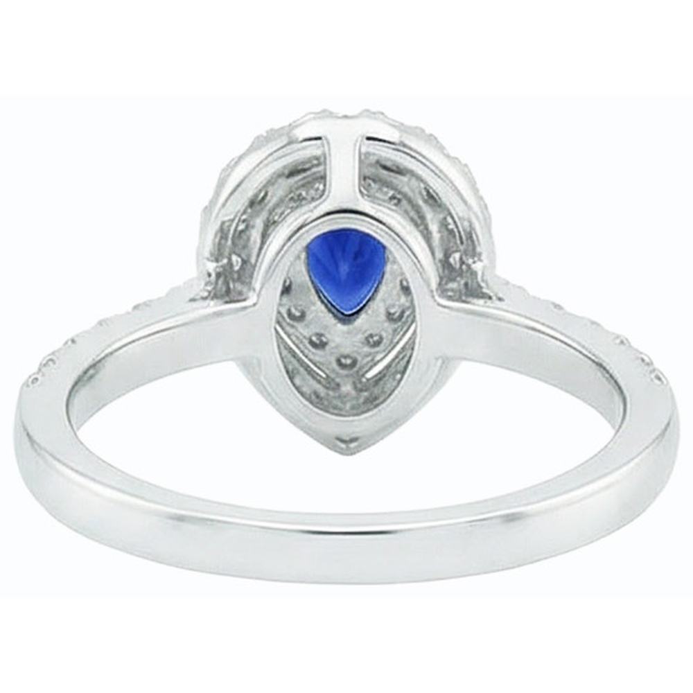 Double Halo Sri Lankan Sapphire Ring Pear & Natural Earth Mined Diamonds 3 Carats