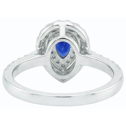 Double Halo Sri Lankan Sapphire Ring Pear & Natural Earth Mined Diamonds 3 Carats