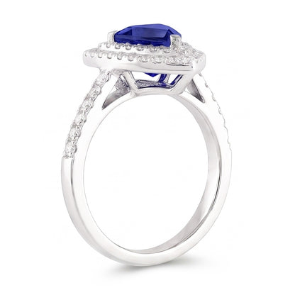 Double Halo Trillion Blue Sapphire Ring 2 Carats Accented Natural Earth Mined Diamonds