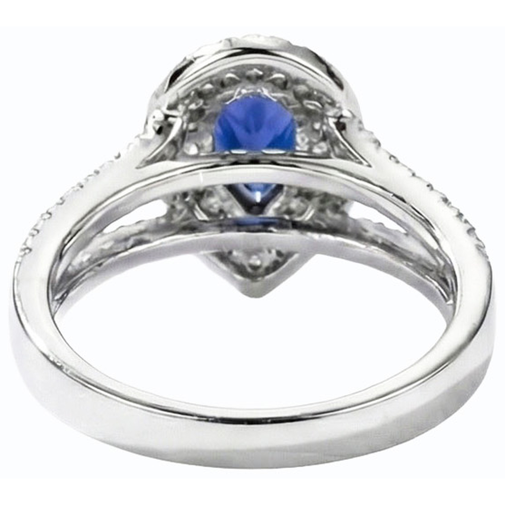 Double Halo Wedding Ring Set Pear Blue Sapphire & Natural Earth Mined Diamonds 4.50 Carats