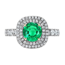 Natural Real ( Not Lab Grown ) Double Halo Green Emerald GIA Ring Round Cut Women’s Jewelry