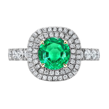 Double Halo Green Emerald Ring Round Cut Women’s Jewelry