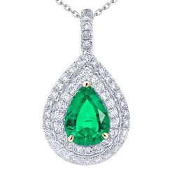 Natural Real ( Not Lab Grown ) Double Halo Pear Green Emerald GIA Necklace Gemstone Halo Jewelry