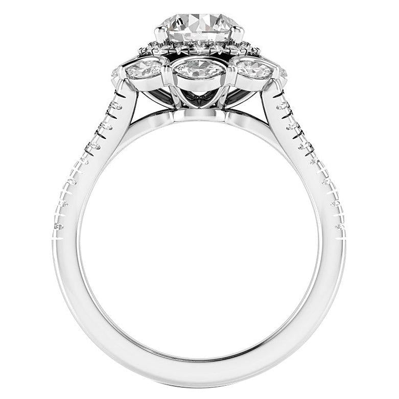 Double Halo Round Old Cut Huge Lab Grown Diamond Ring With Accents 11 Carats