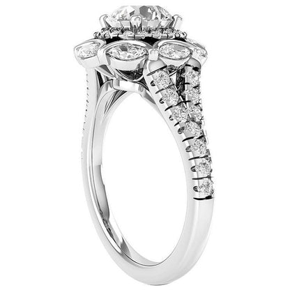 Double Halo Round Old Cut Huge Lab Grown Diamond Ring With Accents 11 Carats