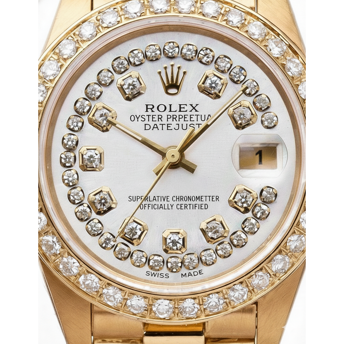Double Row Diamond Dial Rolex President Style Watch Bezel Gold Dj