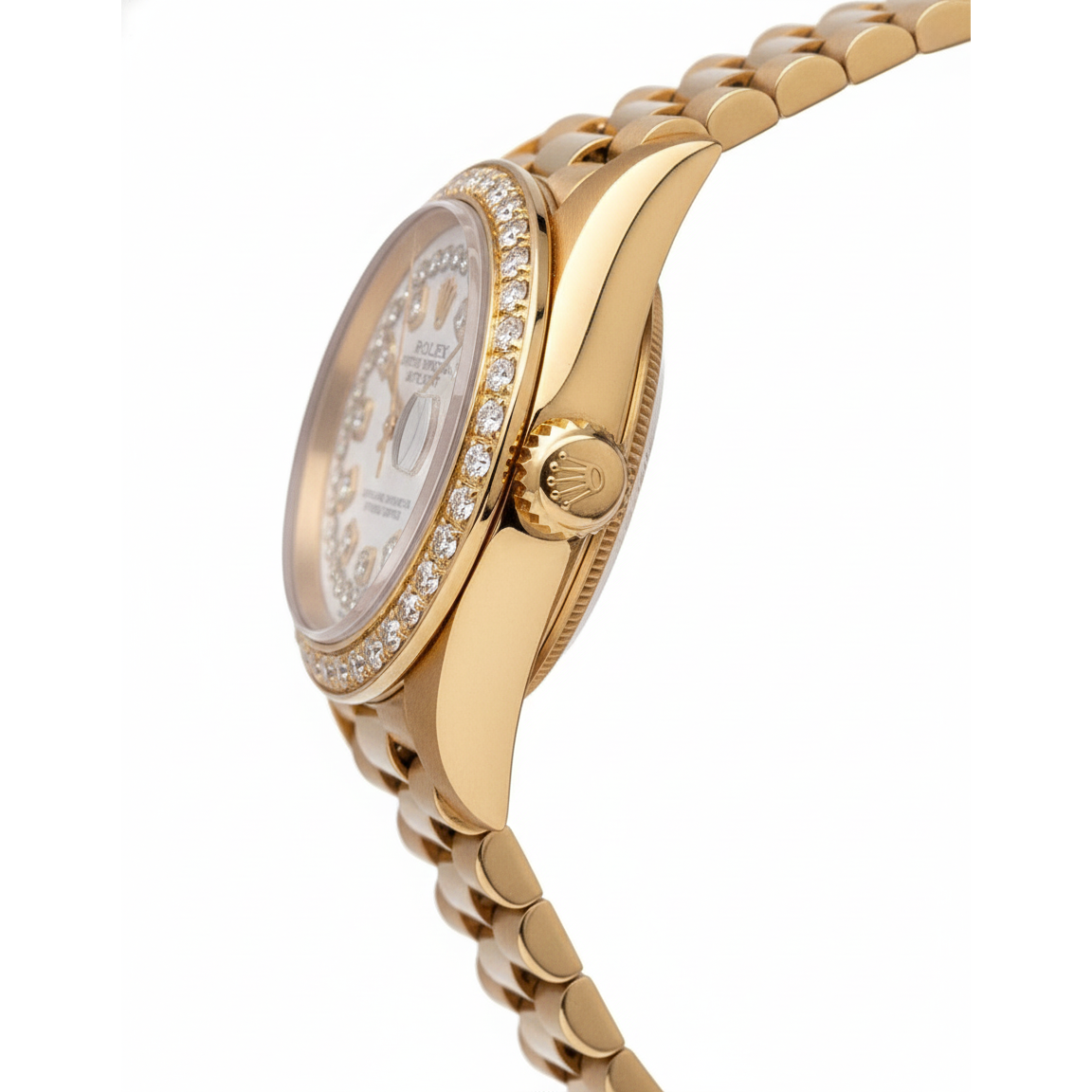 Double Row Diamond Dial Rolex President Style Watch Bezel Gold Dj