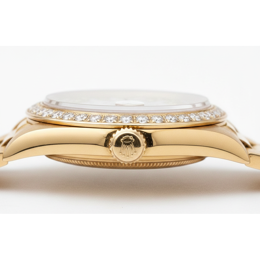 Double Row Diamond Dial Rolex President Style Watch Bezel Gold Dj